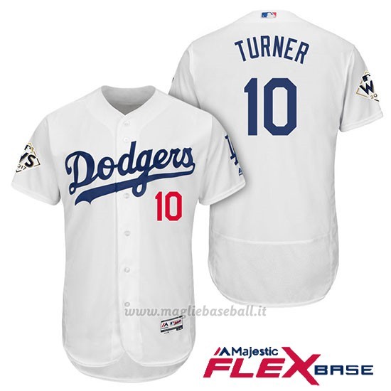Maglia Baseball Uomo Los Angeles Dodgers 2017 World Series Justin Turner Bianco Flex Base